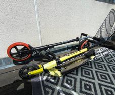 Adult and child Bopster scooters.