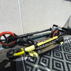 Adult and child Bopster scooters.