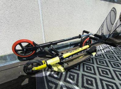 Adult and child Bopster scooters.