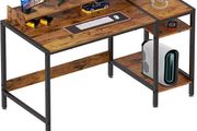 Home Office Corner Gaming Desk, Computer Desk with Storage Shelves, Vanity Table, Wood Metal Writing Study Workstation,Rustic