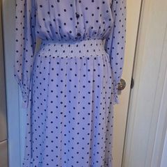 Lilac Polka Dot Maxi Dress Long Sleeve Smocked Waist Floaty Boho UK
