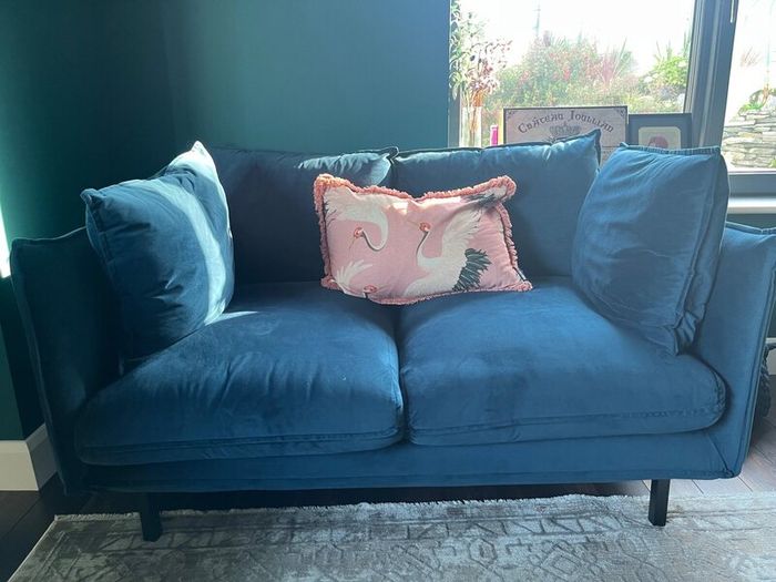 3+2 Seater navy blue Velvet Sofa Suite + footstool