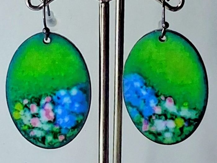 Oval Garden HandPainted Landscape Earrings