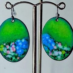 Oval Garden HandPainted Landscape Earrings