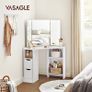 _Dressing table, corner dressing table, dressing table, cosmetic table, 3-part folding mirror, 2 drawers, 3 open compartments, 110 x 54 x 140 cm, modern, white Image 2