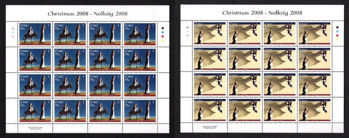2008 Ireland Christmas Commemorative Stamps Sheetlet Plate 1A1A1A1A Mint Never Hinged (MNH)