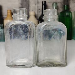339 - Set of 2 Vintage Clear Glass Collectible Decorative Medicine Bottles