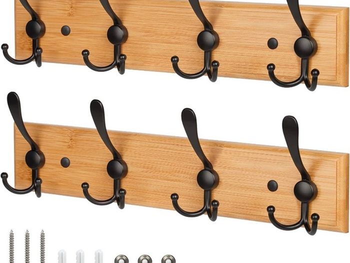 Coat Hooks for Wall - Bamboo Wooden Coat Racks (2 Pack) - Heavy Duty Coat Hooks Wall Mounted - Wall Hanger Wall Hooks and Clothes Hooks (FREE POSTAGE)