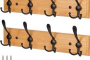 Coat Hooks for Wall - Bamboo Wooden Coat Racks (2 Pack) - Heavy Duty Coat Hooks Wall Mounted - Wall Hanger Wall Hooks and Clothes Hooks (FREE POSTAGE)