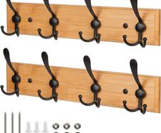 Coat Hooks for Wall - Bamboo Wooden Coat Racks (2 Pack) - Heavy Duty Coat Hooks Wall Mounted - Wall Hanger Wall Hooks and Clothes Hooks (FREE POSTAGE)
