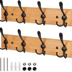Coat Hooks for Wall - Bamboo Wooden Coat Racks (2 Pack) - Heavy Duty Coat Hooks Wall Mounted - Wall Hanger Wall Hooks and Clothes Hooks (FREE POSTAGE)
