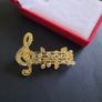 Gold Tone Music Musical Note Brooch Crystal Diamante Treble Clef Scarf Pin Badge Image 3