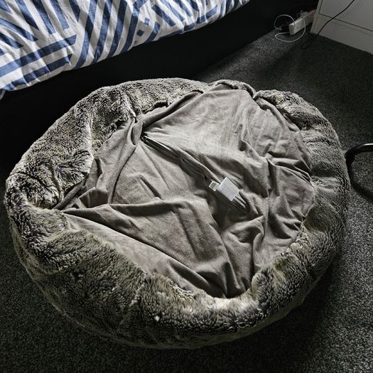 Large Fluffy Faux Fur Round Bean Bag - Grey & White