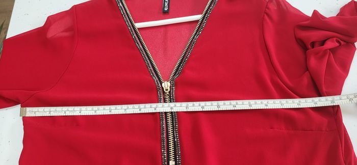 RLINEA red embellished zip layered top Sz L (Fit 12-14K)