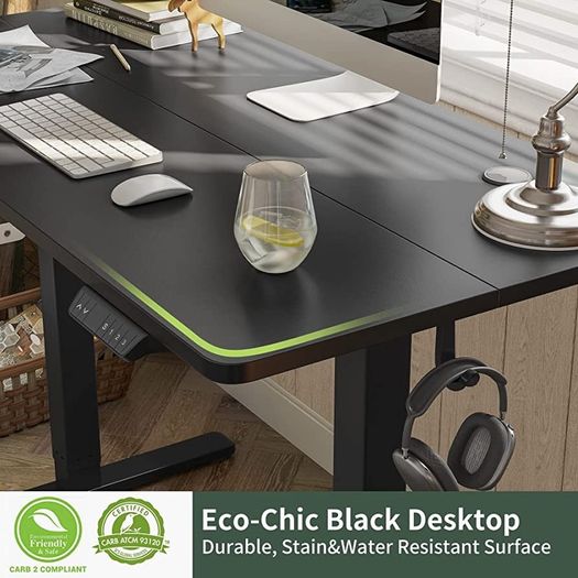 Height Adjustable Electric Standing Desk, 100x60cm Stand up Table, Sit Stand Home Office Desk with Splice Board, Black Frame/Black Top (FREE POSTAGE)