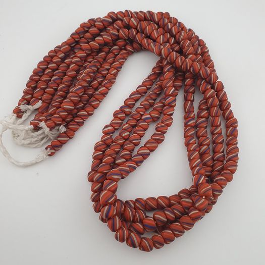 Vintage African Style Stripe Light Orange 7mm - 8.5 mm Glass Beads Necklace Strand