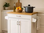 Kitchen Island Trolley Mobile  White with Wooden Worktop