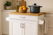 Kitchen Island Trolley Mobile  White with Wooden Worktop