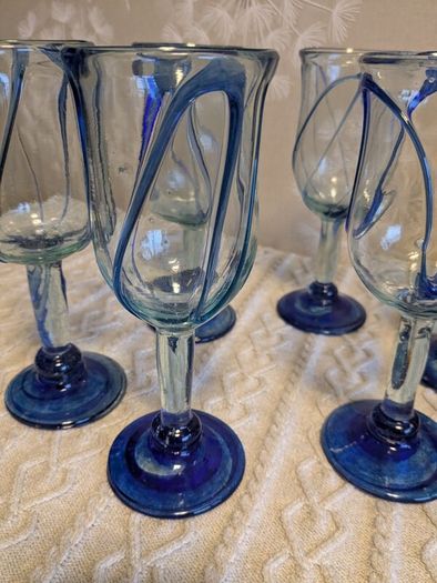 Hand blown rustic style wine glasses set of 6