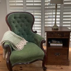 Vintage Laura ashley deep buttoned green velvet armchair