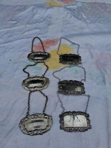 6 X Vintage Silver Plated Decanter Labels