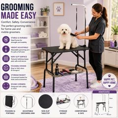 Dog Grooming Table with Storage Shelf Basket Foldable Pet Grooming Station
