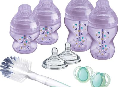 Advanced Anti-Colic Newborn Baby Bottle Starter Kit, Slow-Flow Breast-Like Teats and Unique Anti-Colic Venting System, Mixed Sizes, Purple