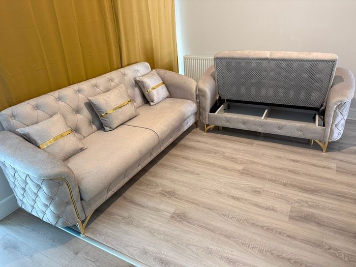 set of sofas with storage and cushions included