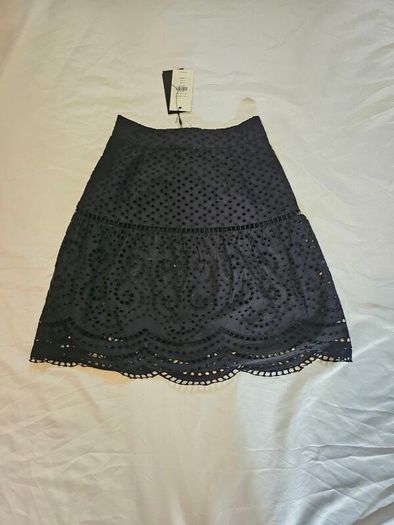 Whistles Black Cotton Broderie Skirt