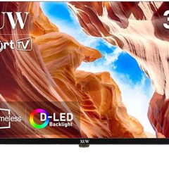 32 inch HD Smart TV, D-LED backlight Television, Borderless Design,HDMI USB DVB-T2/S2 RJ45 Interface, large screen for living room, bedroom, home entertainment - Black