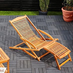 Sun Lounger Foldable Weatherproof Wooden Footrest Cushion 160kg Load Capacity