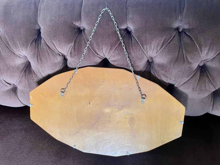 Petite Oval Bevelled Early 20th Century Frameless Mirror with Original Chain