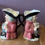 2 VTG Staffordshire Beer Drinking Character Toby Jug Pitcher Hand Painted England Image 2