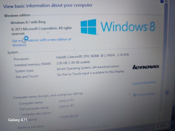 Lenovo G40-30 Model 80FY, Intel Celeron CPU N2840, 2.16GHz, 2GB Ram, 500GB HDD, Windows 8, Chrome and VLC for best Movie experience