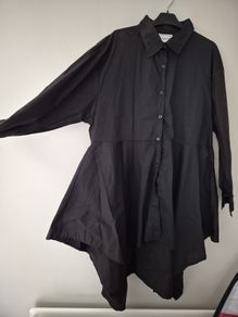Italian Black Long Sleeve Button Down Blouse/ Dress One Size