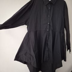 Italian Black Long Sleeve Button Down Blouse/ Dress One Size