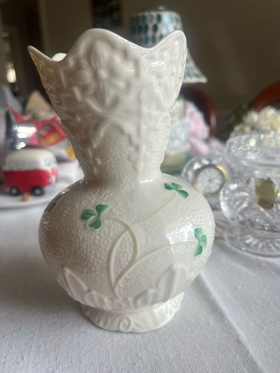 Vintage Beleek shamrock porcelain vase and Beleek shell milk jug