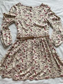 Girl's Flower Design Dress with Suede Belt | Size 9 -10 years