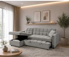 Kris Grey Velvet Sofa Bed, Reversible Chaise & Storage