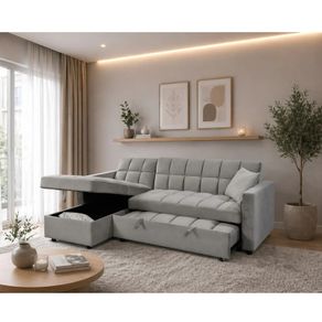 Kris Grey Velvet Sofa Bed, Reversible Chaise & Storage
