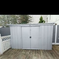 STEEL SHED , 2.8m long, 1.1m deep and 1.73 high.