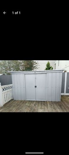 STEEL SHED , 2.8m long, 1.1m deep and 1.73 high.