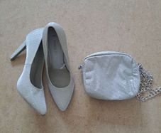 Marco Tozzi silver shoes with matching bag from Primark