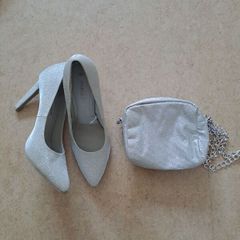 Marco Tozzi silver shoes with matching bag from Primark