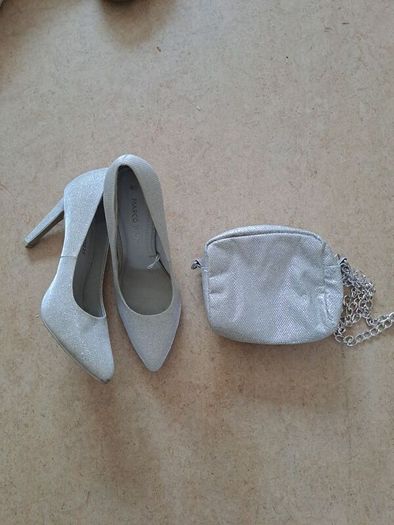 Marco Tozzi silver shoes with matching bag from Primark