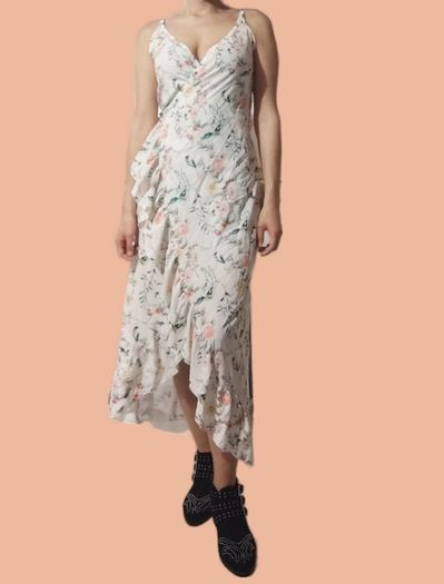 Floral Wrap Midi Dress with Ruffles