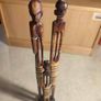 3 Vintage Hand Carved African Pencil Thin Tall Hand Painted Figures 12.5" Image 3