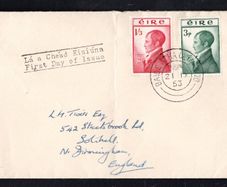 1953 Ireland Robert Emmett Commemorative Stamps First Day Cover (FDC) with Baile Atha Cliath (Dublin) cancel