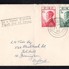 1953 Ireland Robert Emmett Commemorative Stamps First Day Cover (FDC) with Baile Atha Cliath (Dublin) cancel