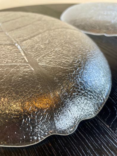 Pair of vintage Arcoroc Aspen Leaf Glass Platters / Plates, Mid century French Dishes